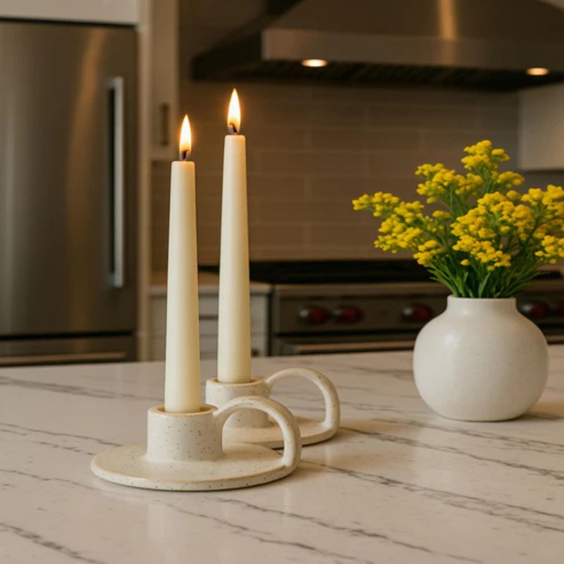 Ceramic Taper Candle Holders with Handle (Set of 2) –