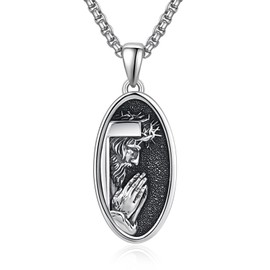 KATHLU Saint Christopher St Michael St Patrick St Raphael Jesus Cross Necklace for Men Christian Necklace Catholic Jewelry Gifts, Sterling Silver