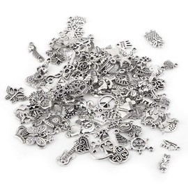 Cikonielf Tibetan Charms Mixed Pattern Tibetan Silver Charm Accessories for DIY Necklace Bracelet Jewellery Making Pack of 100, Metal