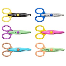 Fiskars Children's Decor Scissors, 6 Pieces, Incl. Storage Bag, Length: 13 cm, for Right- and Left-Handed Users, from 4 Years, Stainless Steel Blade/Plastic Handles, Multi-Coloured, Kidzors, 1003730