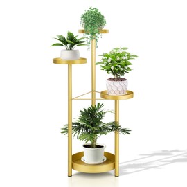 Matekxy Metal Plant Stand Indoor Outdoor 4-Tiper with 4 Flower Pot Holders Corner Tall Plant Shelves Multiplel Foldable Planter Rack Display Shelves for Livingroom, Bedroom, Office - Gold