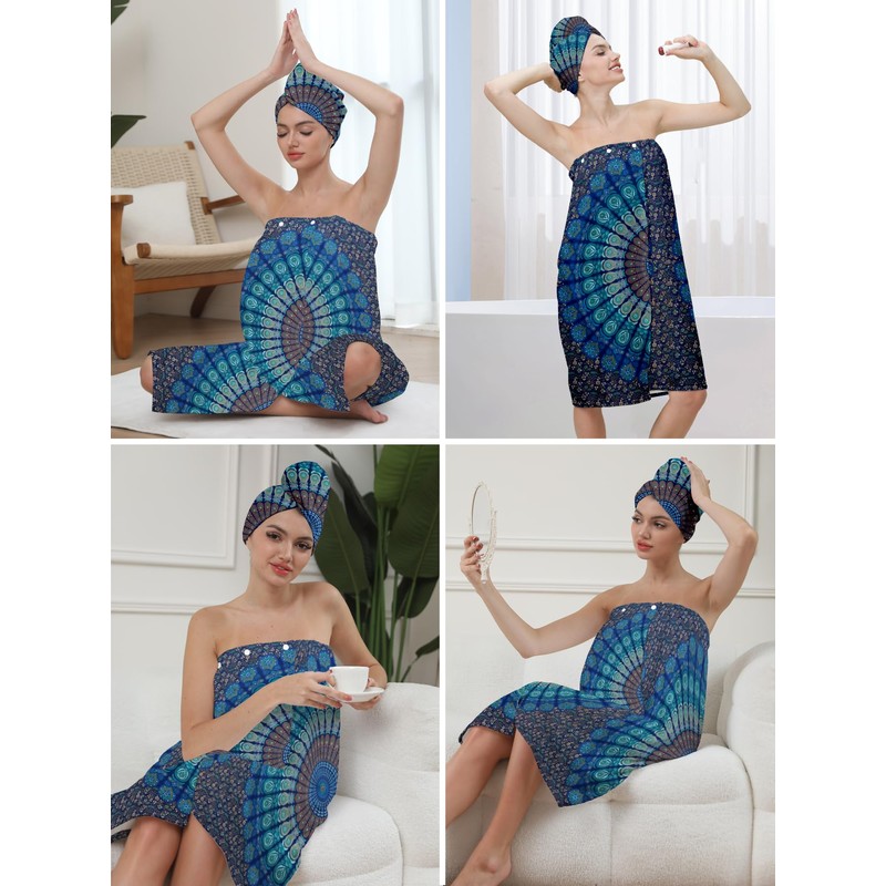 EENSYWEENSY Women's Spa Bath Towel Wrap Set with Hair Turban,