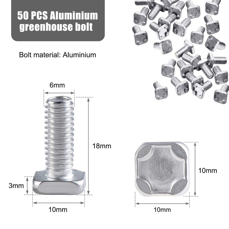 50 Sets Aluminium Greenhouse Nuts and Bolts for Building and