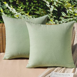 MIULEE Set of 2 Waterproof Cushion Covers, Outdoor Sofa Cushion Covers, Decorative Modern Cushion Covers, Linen Look Polyester, for Garden, Sofa, Living Room, Bed, 50 x 50 cm, Bean Green
