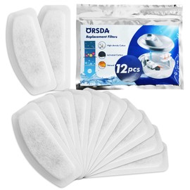 ORSDA Activated Carbon Filter For Automatic Pet Water Dispenser, Filter, Pack of 12, 2.1 qt (2 L), ORSDA Specific Filter Replacement, Activated Carbon, Safe, Clean, Hair Filtration