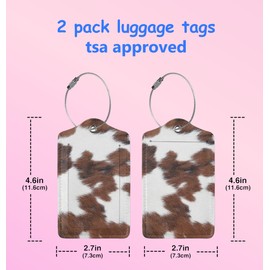 2P Cow Hide Brown Leopard Luggage Tags Privacy Cover ID Label with Stainless Steel Loop and Address Card for Travel Bag Suitcase Funny Cute Man Women Kids