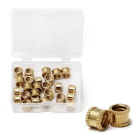 Aicosineg Insert Nuts 1/4-20, 25-Piece Set, Knurled Nuts, Brass Insert, Fixings, Injection Molded, Anti-Corrosion, Thermal Conductivity, Embedded Nuts, Circular Insert Nuts, Round Bolt, Fastener
