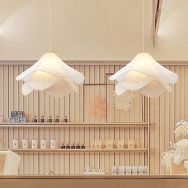 YPDTSNGV Modern Simple Creative Chandelier Cream Petal Fabric Pendant Light Warm Romantic Led Hanging Light for Kitchen Island Dining Room Bedroom Hallway Bar Living Room(35CM)