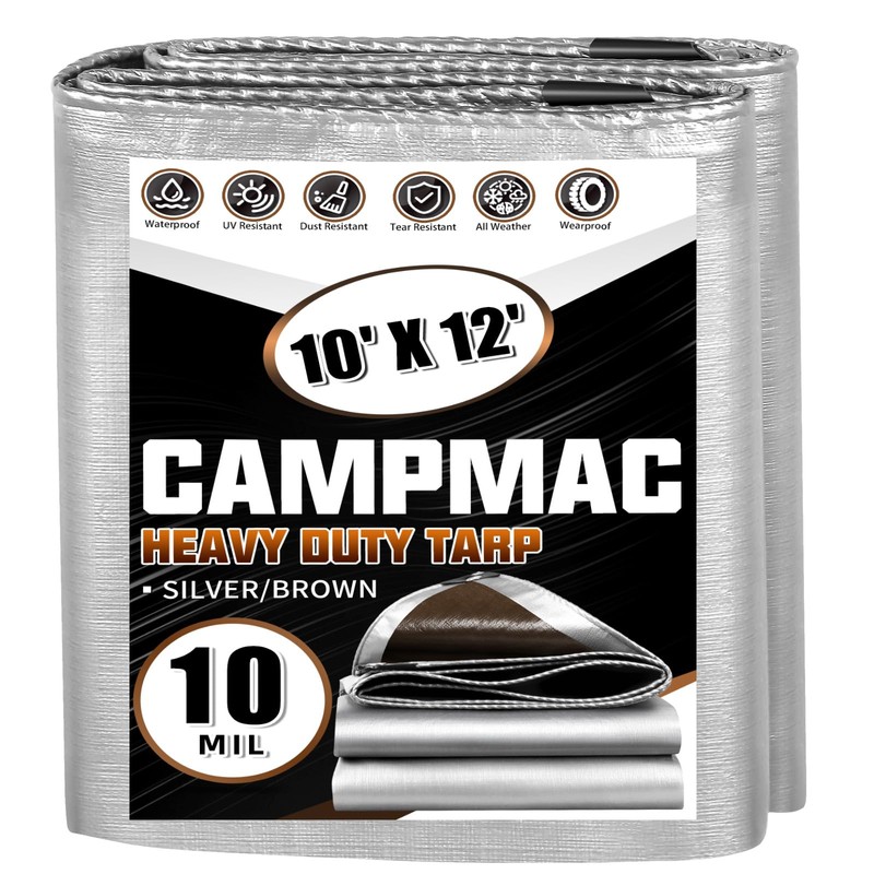 CAMPMAC Tarps Heavy Duty Waterproof 10x12 Ft, 10 Mil Thick,