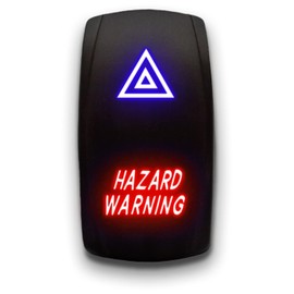 Hazard Warning - Blue/Red - Laser Etched 5-Pin Double Pole Single Throw Maintained ON-Off DPST Toggle Switch 20A 12V
