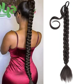 VOPPIS Long Braided Ponytail Extension 30 Inch Pre stretched Braiding Hair Extensions DIY Braid Ponytail Natural Soft Synthetic Hair Piece (Deep Brown, 30 inches)