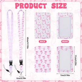 YXSJAS 2PCS Pink Bow ID Badge Holders with Retractable Reel Clip Breakaway Lanyards White Pink Card Protector Case Cute Office Accessories for IDs, Work permits and Access Cards for Women