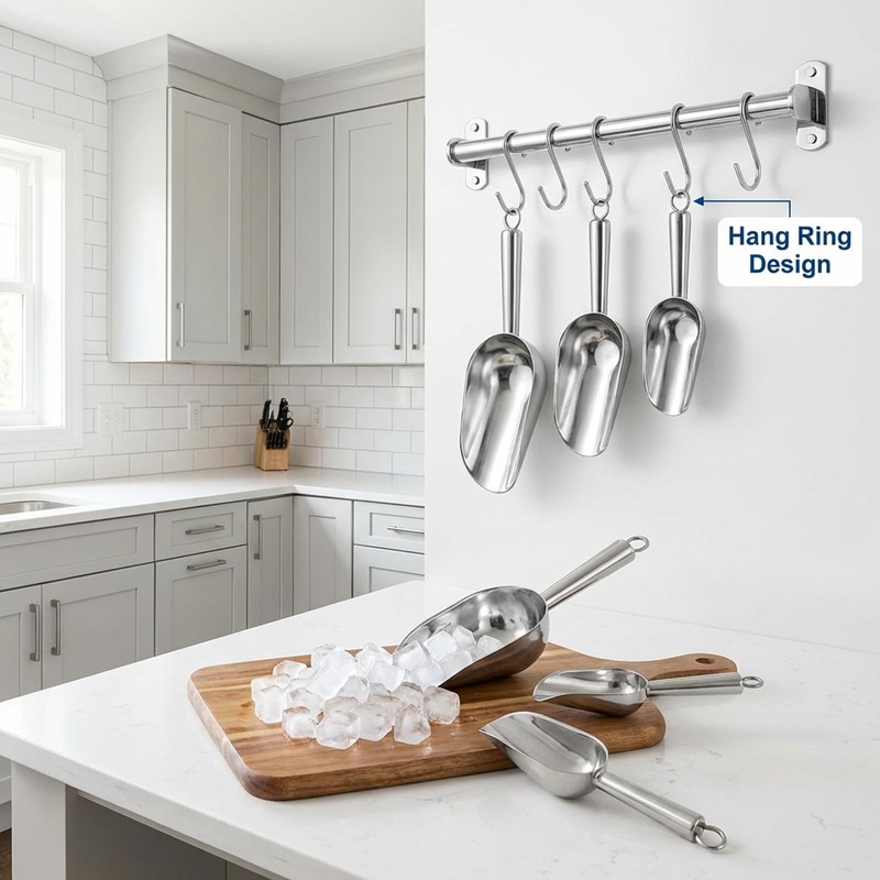 CONEHOY 5 Pcs 3/6/9/12/16 Ounce Stainless Steel Ice Scoop with
