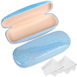 Joyberg - Funda para anteojos, resistente y duradera, carcasa rígida, azul brillante, paquete de 2 con paño de limpieza incluido