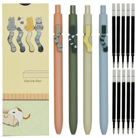 Maydahui 4 Pcs Retractable Cute Cat Tail Gel Pens with 10 Pcs Extra Ink Refills Kawaii Cat Pens Kitten Pens Black Ink for Cat Lovers Journaling Home Shcool Office Supplies