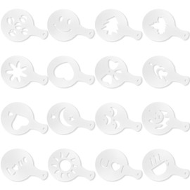 NILLOS Latte Art Template, 16 PCS Coffee Decorating Stencils for Cappuccino, Cookie Drawing (Assorted Styles)