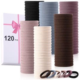 LuSeren 120 Pcs No Damage Hair Ties for Women Thick Hair, Stretchy Soft Seamless Nylon Cloth Elastic Hair Ties Ponytail Hair Holders Hair Elastics Hair Band for Women Neutrals Color