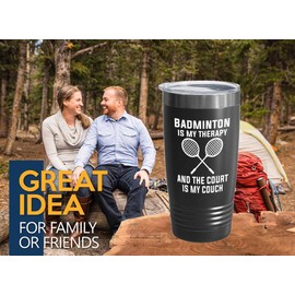 Badminton Player Black Edition Viking Tumbler 20oz - Badminton is my therapy - Badminton Player Racket Sport Theme for Athlete Net Birdie Court Game