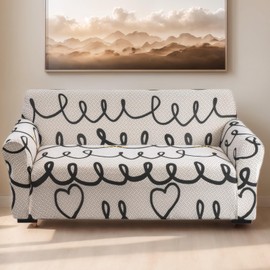 Sofa Cover for Living Room Modern Printed Washable Couch Slipcovers Stretch Furniture Protector Large Size Universal(Plaid Love,3 Seater/Large 2 Seater)
