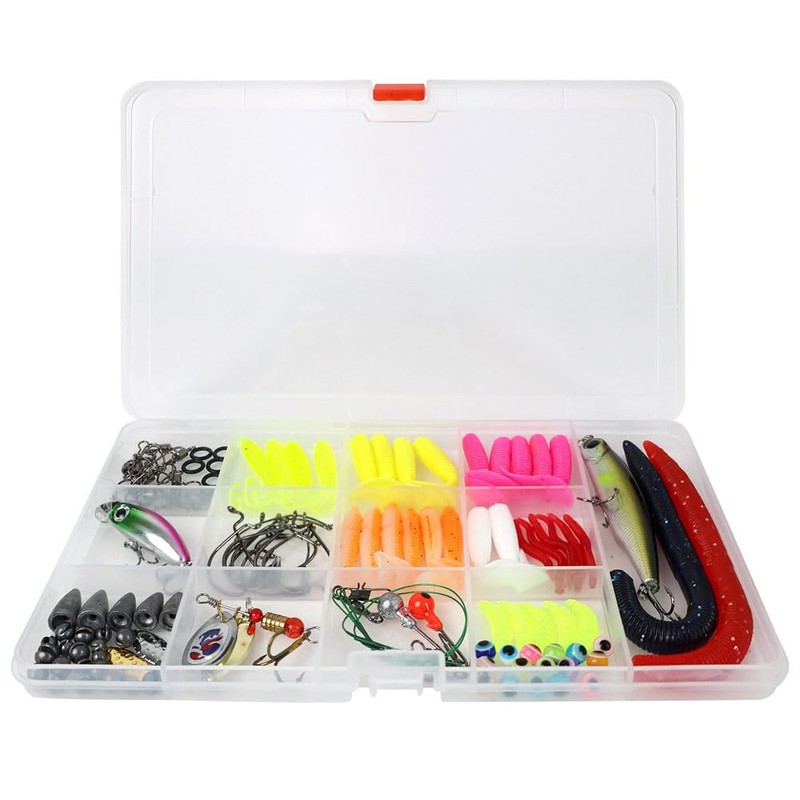 Taicols 114-teiliges Angelköder-Set, weiche Köder, Spinnerbaits, Kunststoff-Würmer und Haken zum