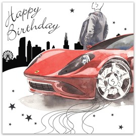 Twizler Happy Birthday Card For Him with Silver Foiling & Unique Watercolour Effect - Male Birthday Card – Mens Birthday Card – Sports Car Card