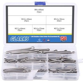 Glarks 150Pcs 304 Stainless Steel Cotter Pin Clip Key Fastner Fitting Assortment Kit