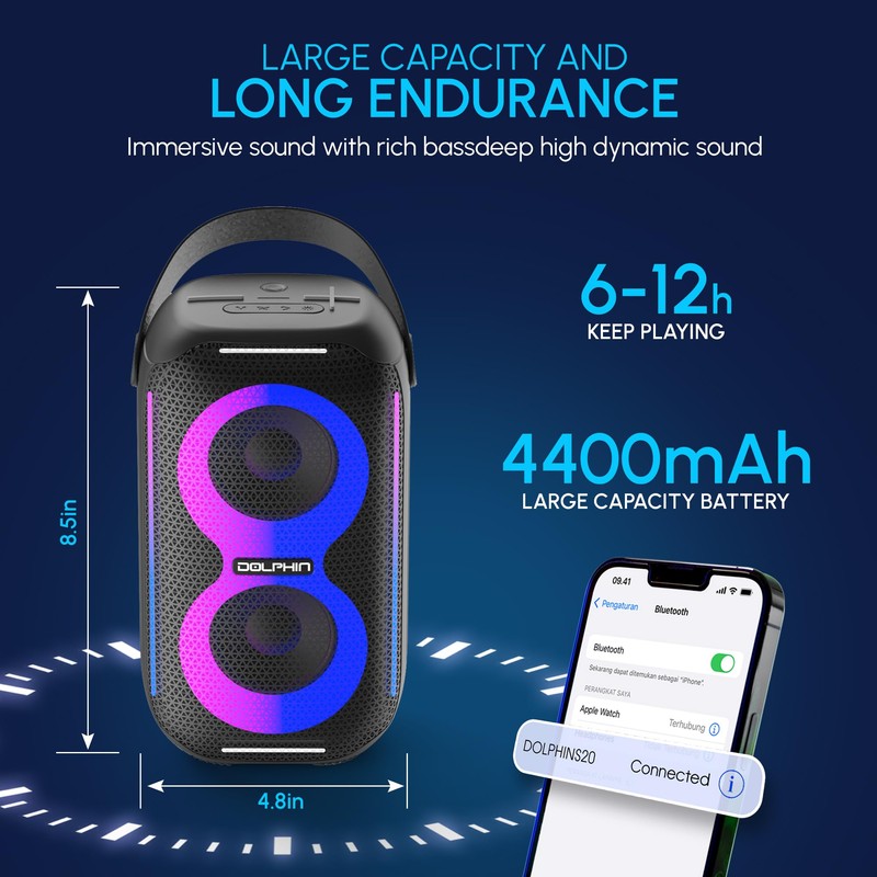 Dolphin New! Waterproof Portable Party Speaker S20: Compact Design, HD