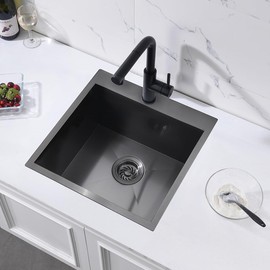 18 Black Drop In Kitchen Bar Sink, ZDHHT 18 x 18 x 10 Inches 16 Gauge T304 Black Stainless Steel Topmount Small Kitchen Sink Bar Prep Square Island Sink