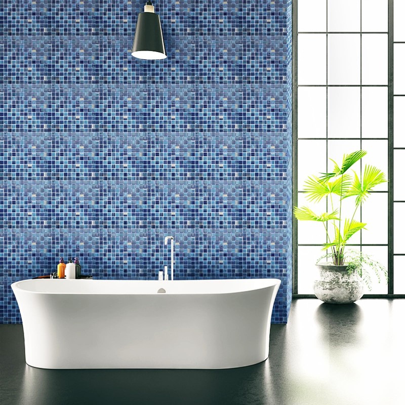LSDECO 5 Sheets Glass Mosaic Tiles Backsplash, Pool Tiles, 12"