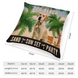 Mutilovely Vintage Throw Pillow Cover Labrador Retriever Welcome to Dog Beach Linen Zippered Pillow Case Square Vintage Cushion Cover Decorative for Bedroom Living Room Car 18 x 18 Inch