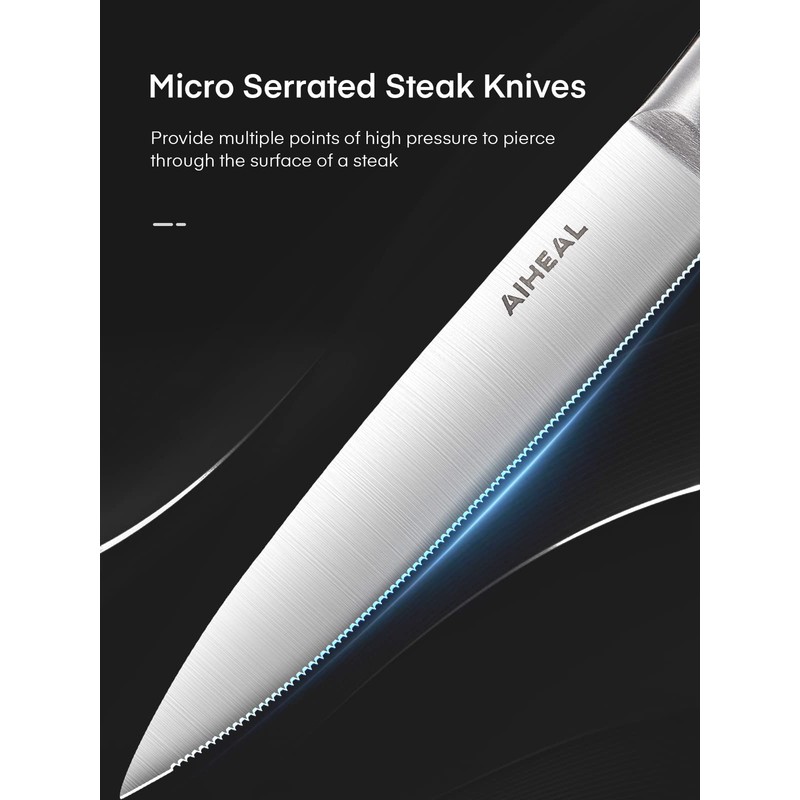 Aiheal Steak Knives, Stainless Steel Steak Knives Set of 8,
