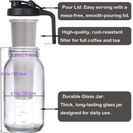 HomeCheer 64 oz (2 Quart), Black Cold Brew Coffee Maker, Iced Tea Machines, Thick Glass with Pour Spout Handle Lid, Stainless Steel Filter for Iced Coffee, Fruit Drinks or Sun Tea (1)