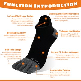 SOJOFEL Men's Ankle Toe Socks - Five Finger Cotton Socks No Show Athletic Running Breathable Mesh Low Cut Quarter Toe Socks Black Size 11-13 5 Pairs