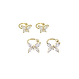 Butterfly Ear Cuff for Women Non Piercing Cubic Zirconia Crystal Butterfly Crawler Cuff Earrings Rhinestone Cartilage Clip On Wrap Earrings Chic Jewelry Gifts (Two Pairs Gold)
