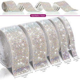 EANLOLY 5 Rolls Self Adhesive Crystal Rhinestone Ribbon, Diamond Bling Tape with 2 mm Rhinestones Sticker for Arts Crafts Wedding Birthday Party DIY Event Car Phone Decoration (AB)
