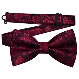 GUSLESON Bow Ties for Men Pre-tied Adjustable Paisley Bowties for Wedding Business Party, Burgundy Black, general