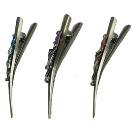 Set of 3 JCGY Flower Metal Alligator Beakclips Duckbill Long Narrow Hair Clips bluePurRed For All Hair Type