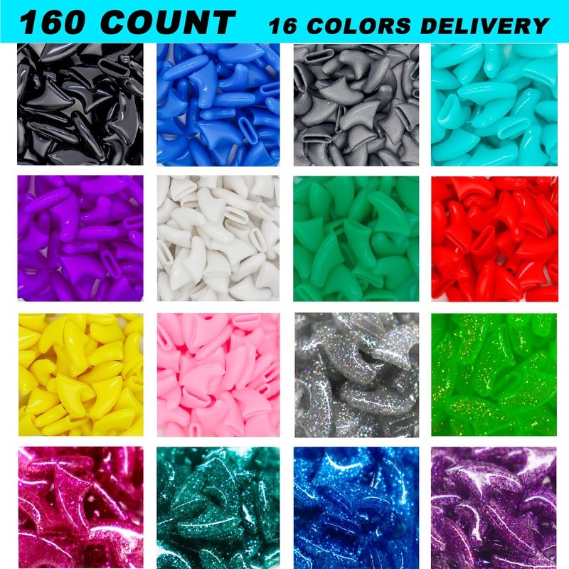 VICTHY 160pcs(16 Colors) Cat Nail Caps Cat Claw Caps Cat