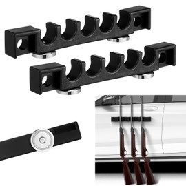 Soulchen 2 Pack Magnetic Gun Rack, Rifle Safe Organizer for Gun Storage, Magnetic Rifle Shotgun Barrel Rest Holder Fishing Rod Holder for Wall Mount Truck Garage Door, 5 Notches