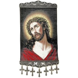 Generic Jesus Christ the Pantocrator with Crown - Religious Icon - Wall Hanging Tapestry Banner Large Art Décor - Christian Orthodox Catholic Cross - 16 x 8 inch - Christmas Ideal ICONL009