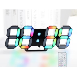 KOSUMOSU Multicolor Digital Clock, 7 Color LED Clock, Neon Clock, RGB Wall Clock, Adjustable Brightness, 9.7 Inch, Remote Control, Time Display(12/24 Hours), Date/Temperature(℃/℉), Alarm Function