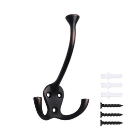 HARPOON 5 Pack Heavy Duty Three Flared Prongs, 4.4 Inch Coat Hooks, Oil-Rubbed Bronze