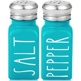 Teal Salt and Pepper Shakers Set by Brighter Barns - Turquoise Kitchen Decor & Teal Kitchen Accessories - Cute Modern Farmhouse Glass Shakers for Home Restaurants Wedding & Stainless Steel Lid (Teal)