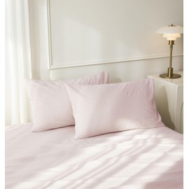 JIYUAN 100% Washed Cotton Pillowcases Set Envelope Closure Pack of 2 Comfy Simple Style Soft Breathable Textured Durable Linen Feel Bedding for All Seasons King Size,Greyish Pink