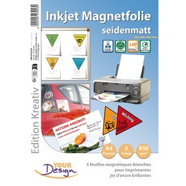 Your Design Magnetic Print: 5 Inkjet Magnetic Sheets A4 Matte / White (Magnetic Plates A4, Magnetic Films, Refrigerator)