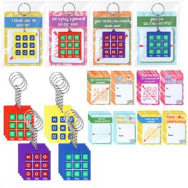 Arrowbash 28 Set Valentine's Day Gift Cards with Tic Tac Toe Keychain Exchange Gifts Valentine's Day Cards for Party Favor, Exchange Prizes