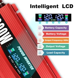 Cantonape 800W/2000W(Peak) Car Power Inverter DC 12V to 110V AC Converter with LCD Display Dual AC Outlets and USB Port Car Charger for Car Laptop Truck Red