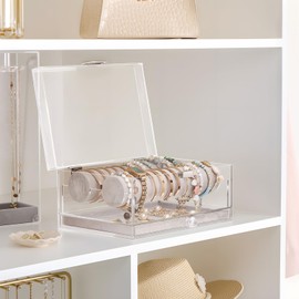Lolalet Acrylic Bracelet Organizer Box, Clear Jewelry Display Holder for Bangles Watches, Jewellery Accessories Storage Case for Women -with Drawer