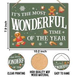 Christmas Sign It's the Most Wonderful Time of the Year Wooden Hanging Sign Gingerbread Christmas Decorations for Home Front Door (7.9 x 10.2 Inches)