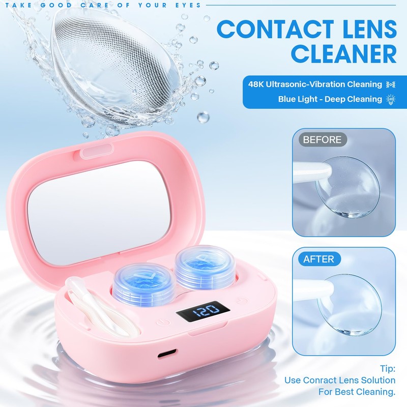 Portable Contact Lens Cleaner with Blue Light,LXIANGN Rechargeable Contact Lens